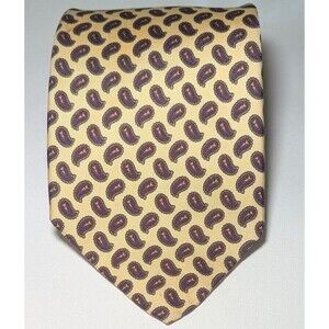 ROBERT TALBOTT Yellow w Red PAISLEYS Hand Sewn 100% Silk Tie  Officecore